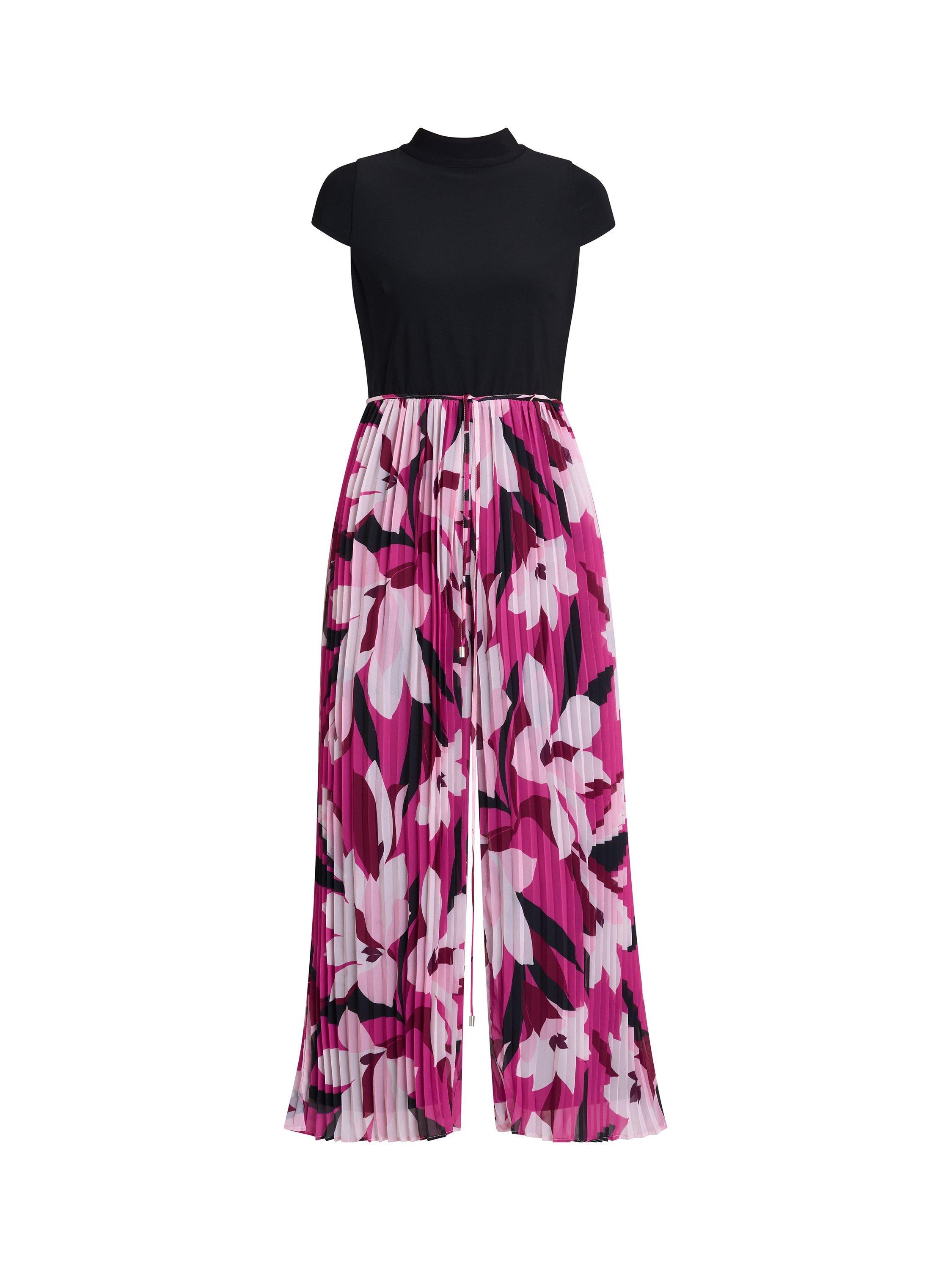 Product image 4 of 7, which shows Gina Bacconi Dolores Floral Trouser Jumpsuit, Black/Fuchsia, 10