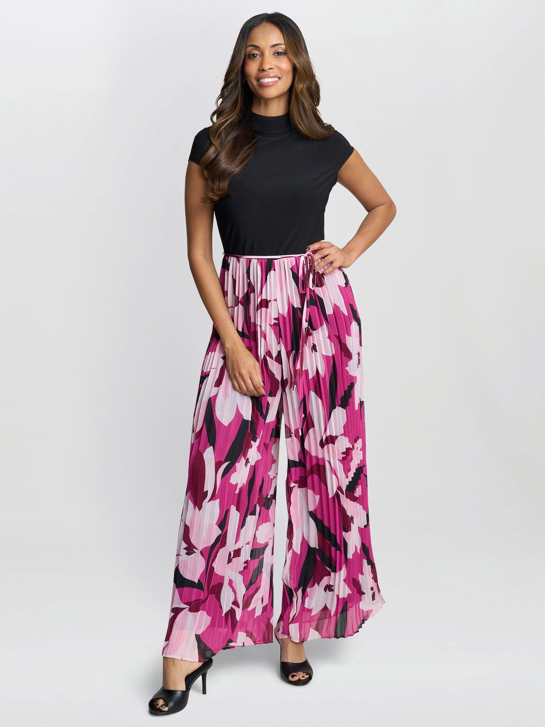 Product image 6 of 7, which shows Gina Bacconi Dolores Floral Trouser Jumpsuit, Black/Fuchsia, 10