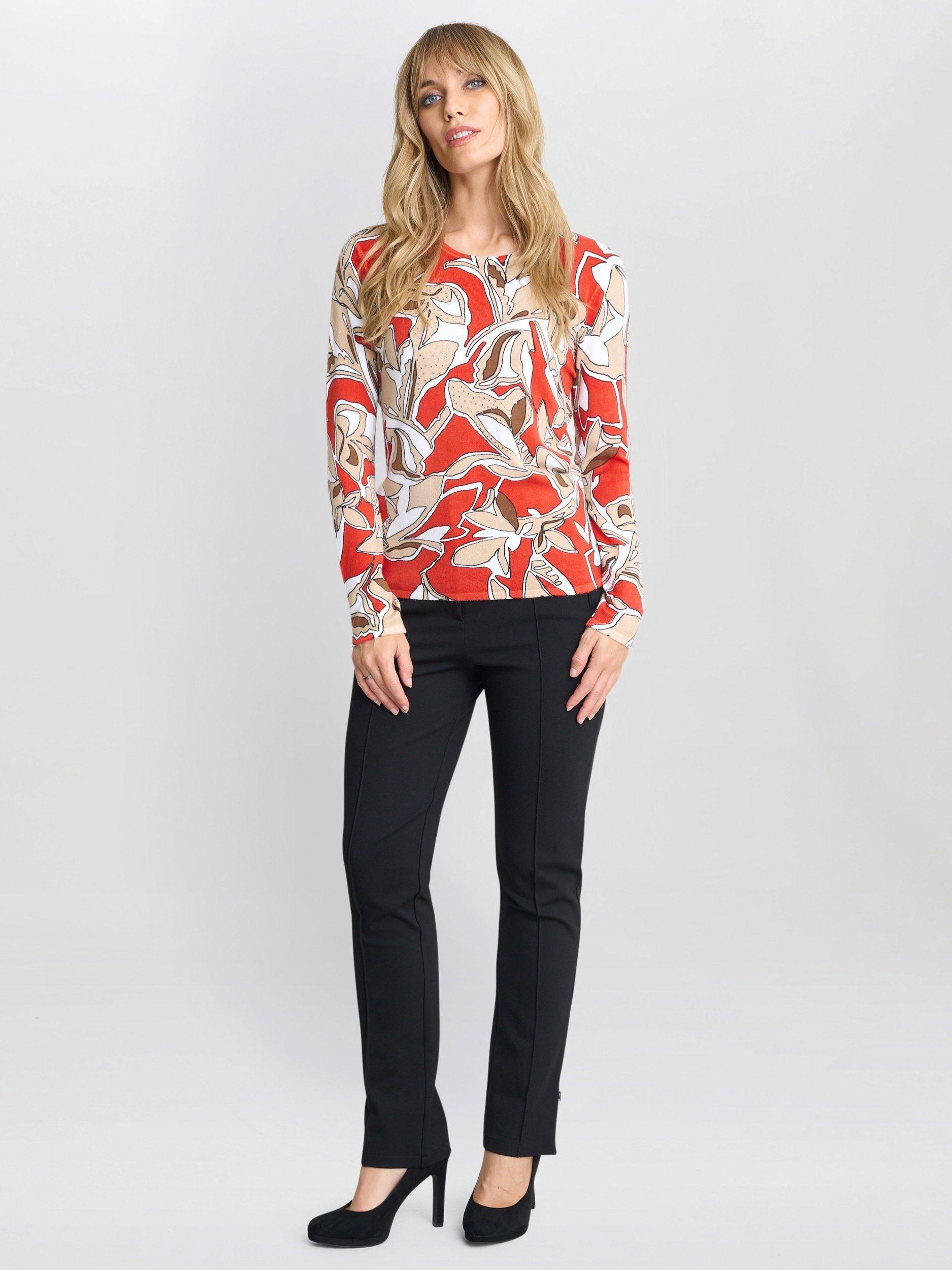 Product image 1 of 5, which shows Gina Bacconi Jadelyn Floral Diamantes Jumper, Orange/Multi, S