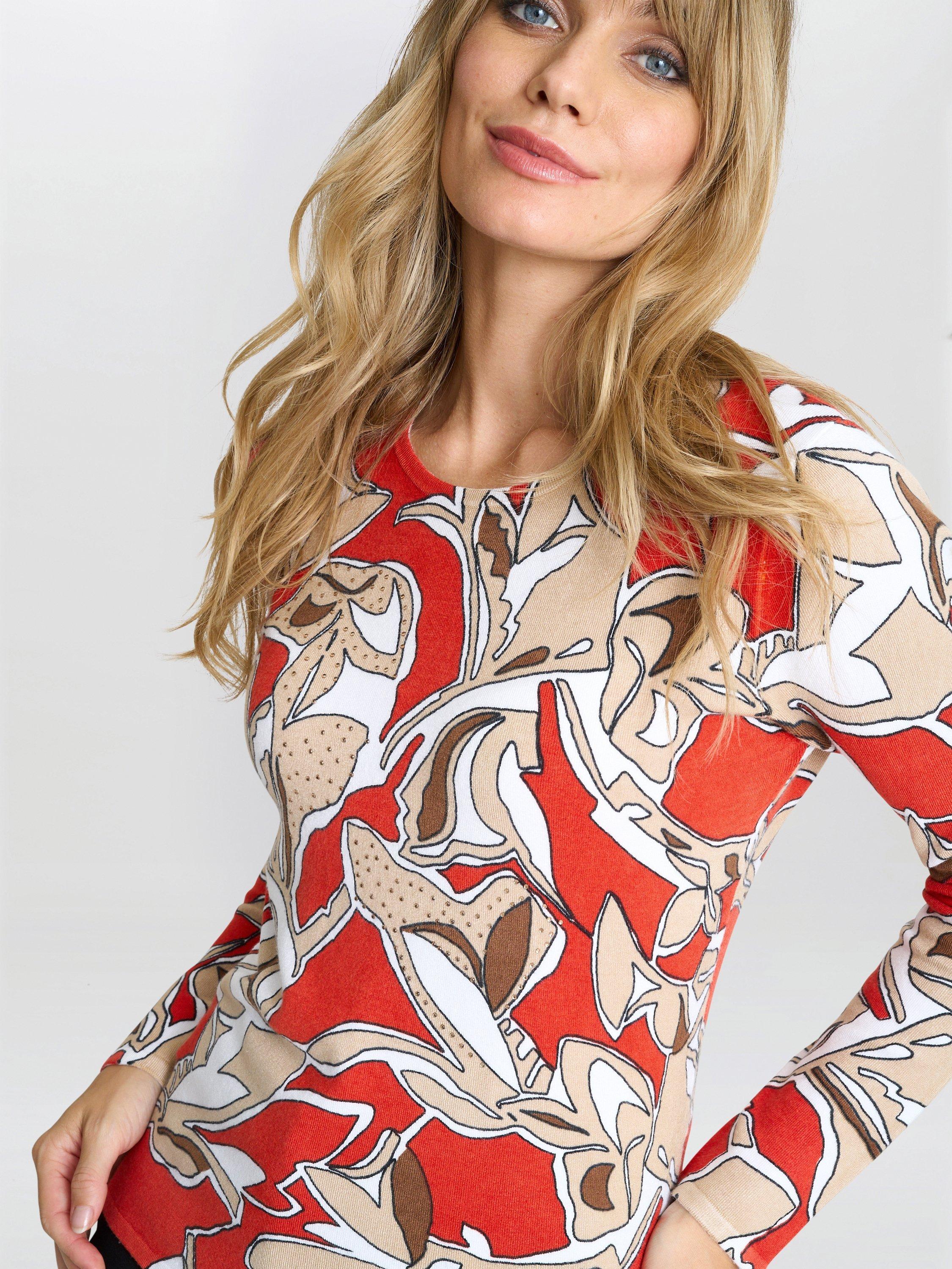 Product image 4 of 5, which shows Gina Bacconi Jadelyn Floral Diamantes Jumper, Orange/Multi, S