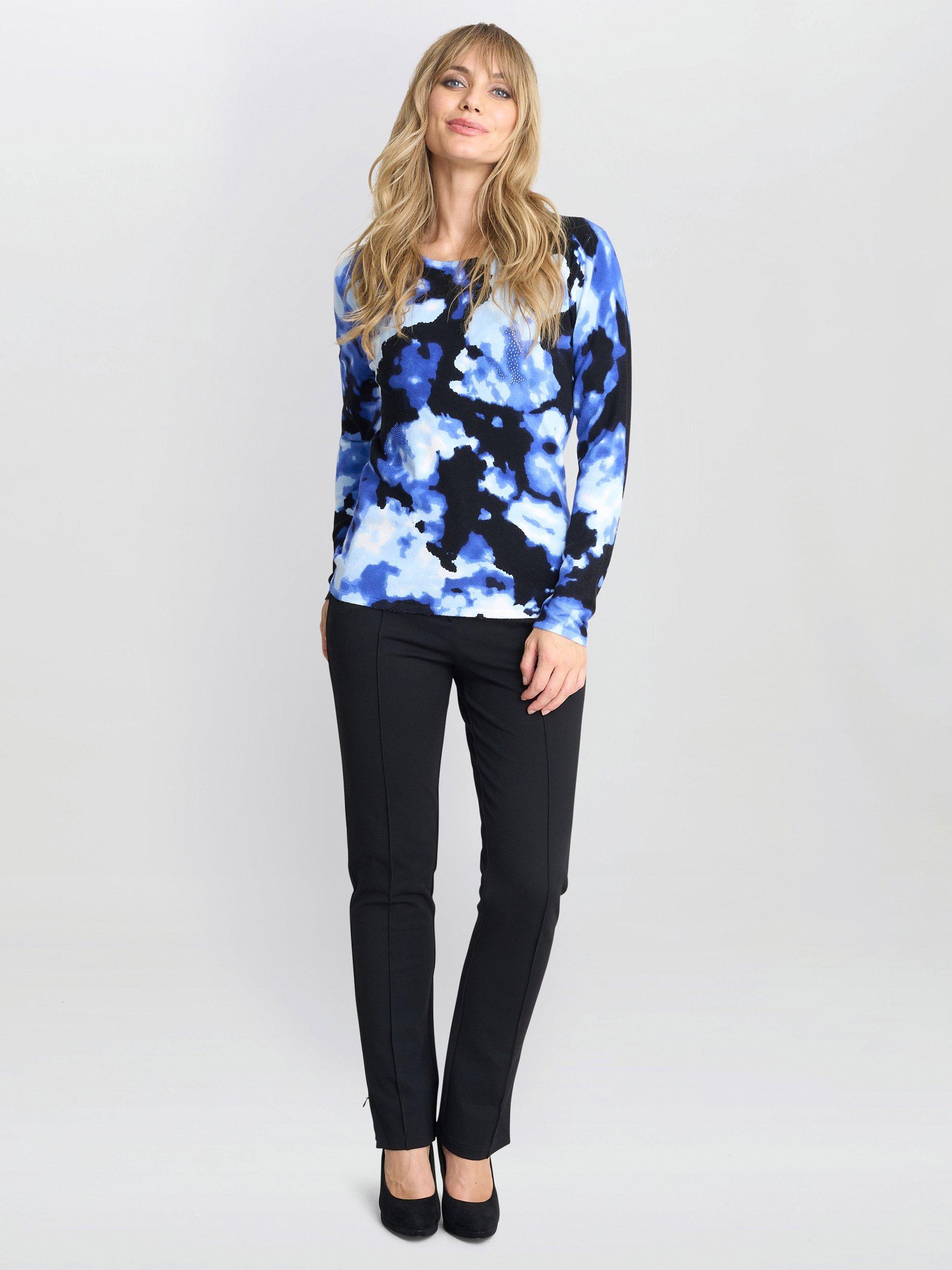 Product image 3 of 5, which shows Gina Bacconi Malinda Abstract Diamantes Jumper, Blue/Multi, S