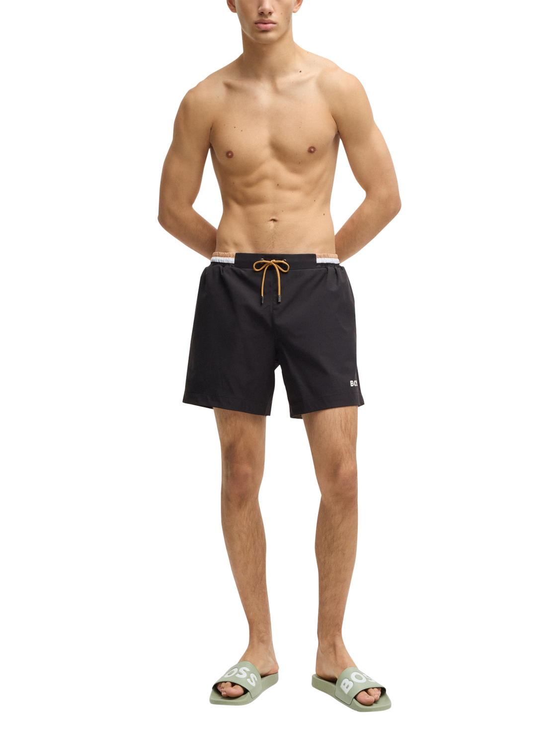 Product image 2 of 5, which shows BOSS Aryeh Logo Sliders, Medium Green, 8