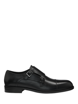 HUGO BOSS Leather Double Strap Monk Shoes, Black, Black
