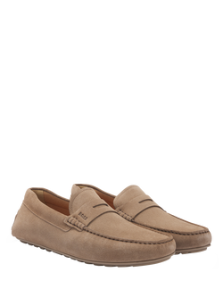 BOSS Suede Penny Loafers, Medium Beige - view 2, Medium Beige