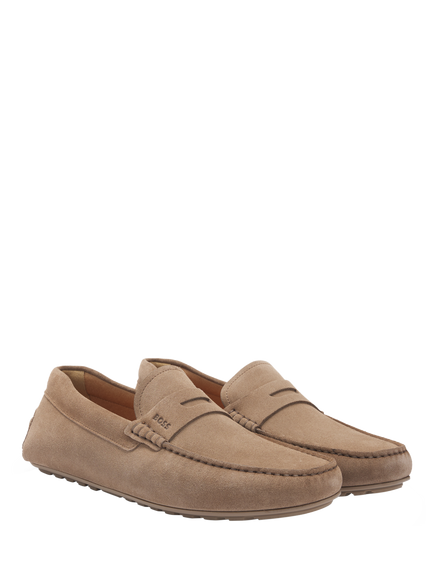 BOSS Suede Penny Loafers, Medium Beige - view 2, Medium Beige