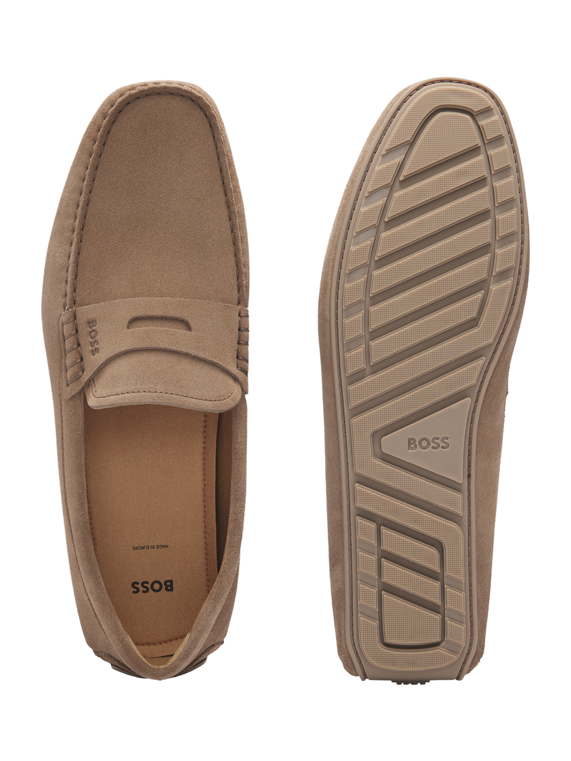 Product image 3 of 5, which shows BOSS Suede Penny Loafers, Medium Beige, 8