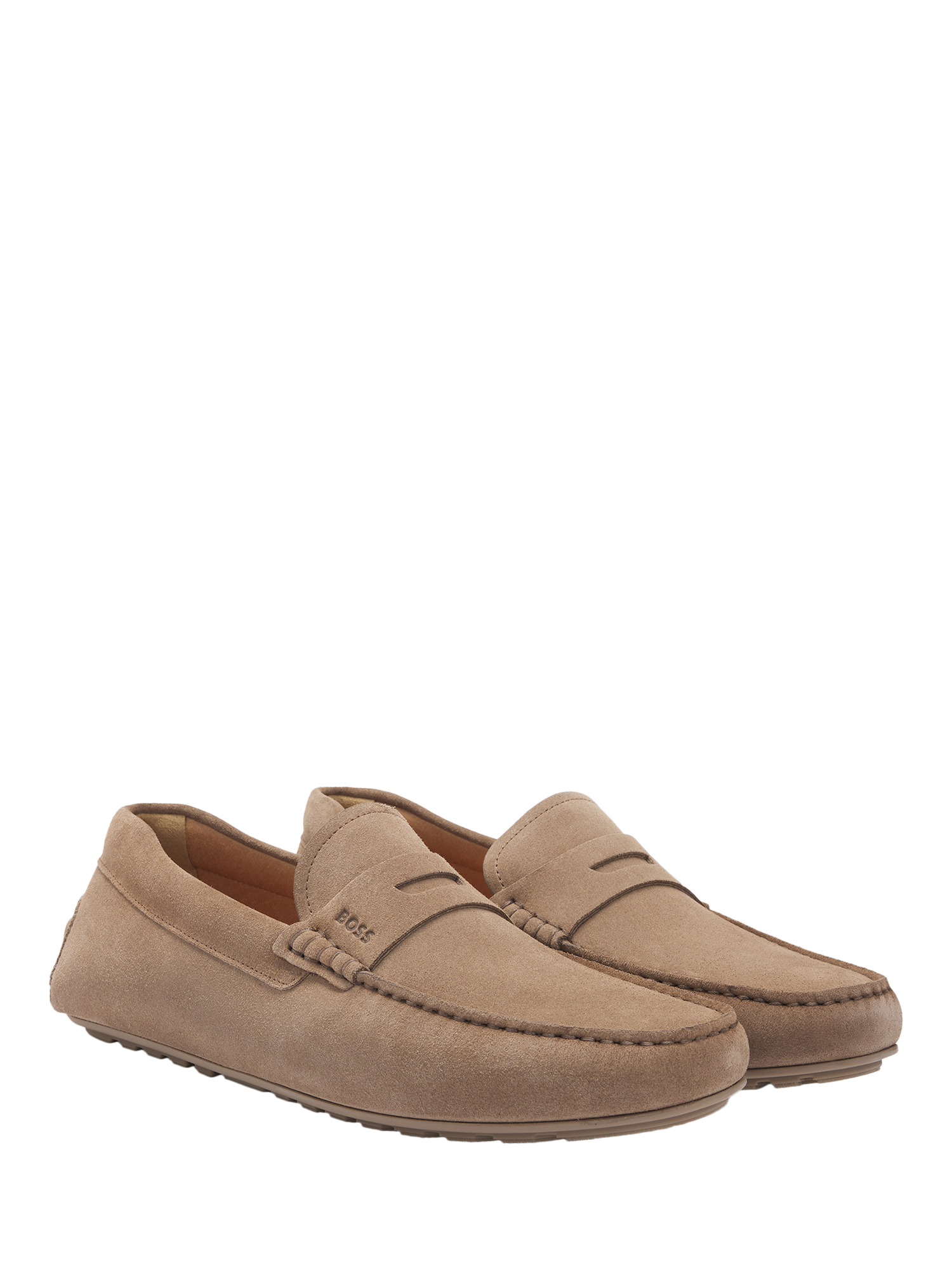 Product image 4 of 5, which shows BOSS Suede Penny Loafers, Medium Beige, 8