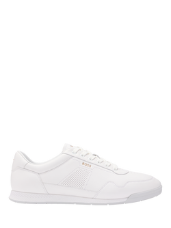 BOSS Nappa Leather Perforated Detail Trainers, White, White