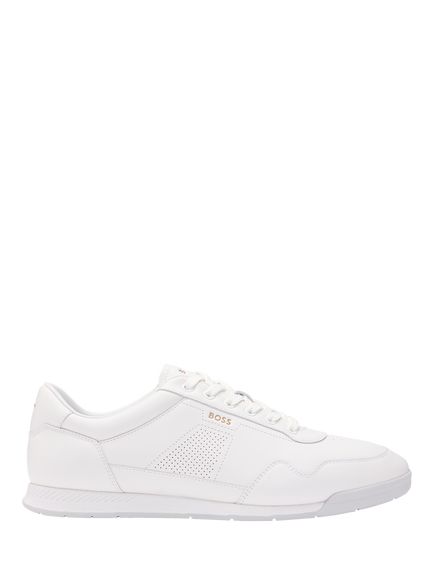BOSS Nappa Leather Perforated Detail Trainers, White, White
