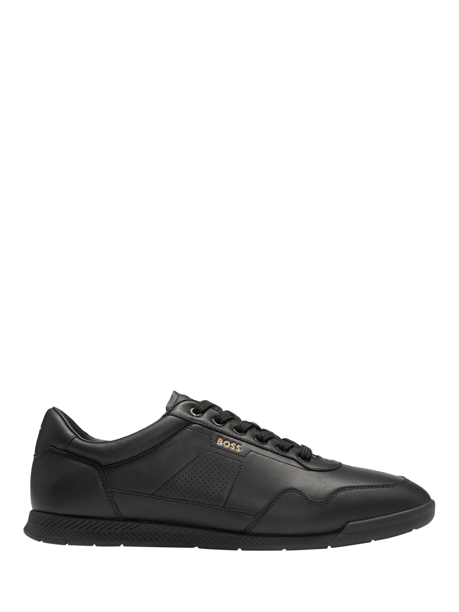 Product image 1 of 4, which shows BOSS Nappa Leather Perforated Detail Trainers, Black, 8