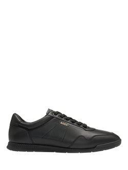 BOSS Nappa Leather Perforated Detail Trainers, Black, Black
