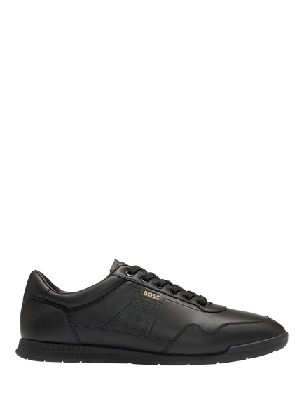 BOSS Nappa Leather Perforated Detail Trainers, Black, Black