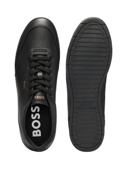 BOSS Nappa Leather Perforated Detail Trainers, Black - view 2, Black