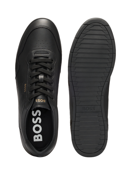 BOSS Nappa Leather Perforated Detail Trainers, Black - view 2, Black