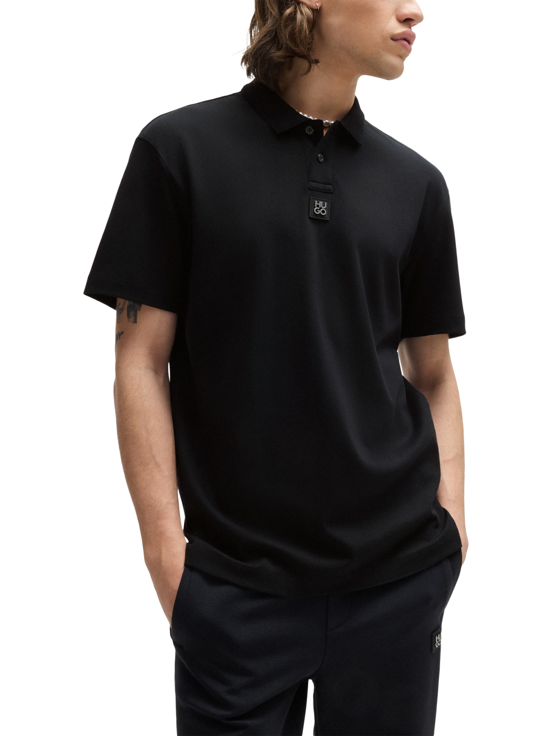 Product image 1 of 5, which shows HUGO Cotton Regular Fit Polo Shirt, Black, M