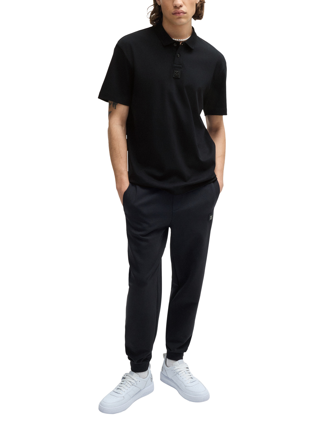 Product image 3 of 5, which shows HUGO Cotton Regular Fit Polo Shirt, Black, M