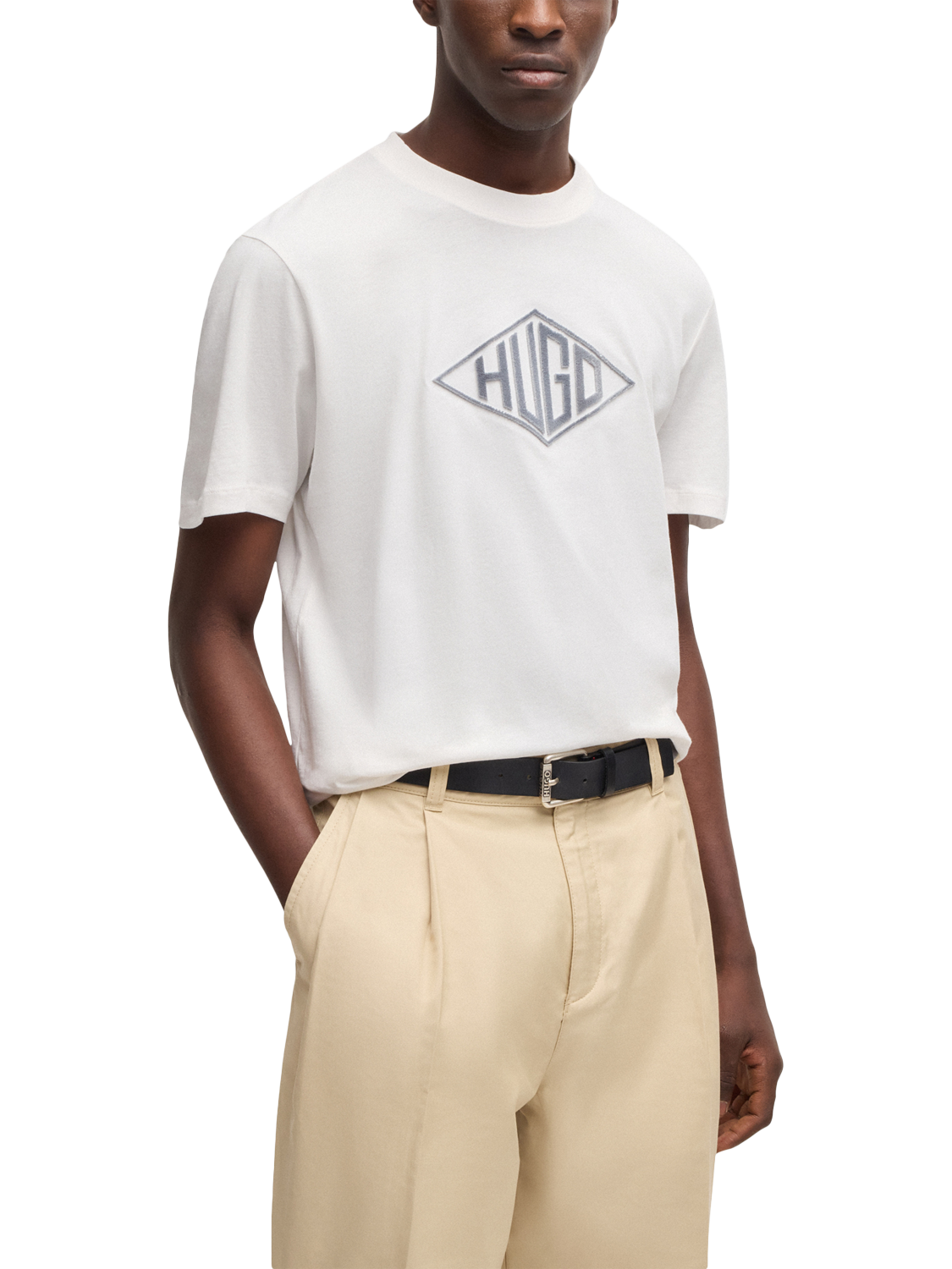 HUGO Cotton Regular Fit Short Sleeve Logo T-Shirt, Natural