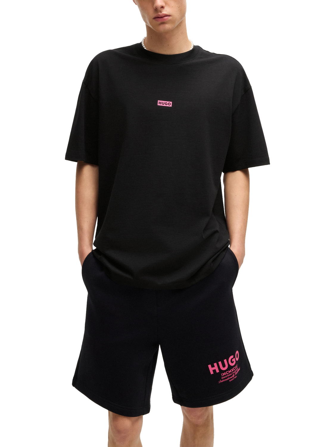 Product image 1 of 5, which shows HUGO Cotton Regular Fit Short Sleeve Logo T-Shirt, Black, M