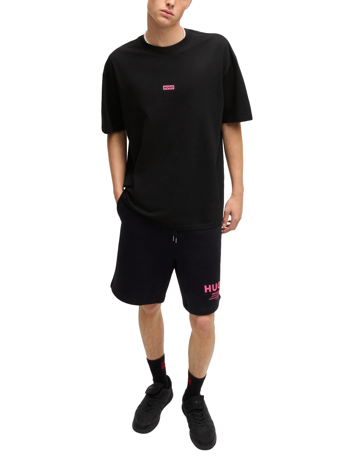 Product image 3 of 5, which shows HUGO Cotton Regular Fit Short Sleeve Logo T-Shirt, Black, M