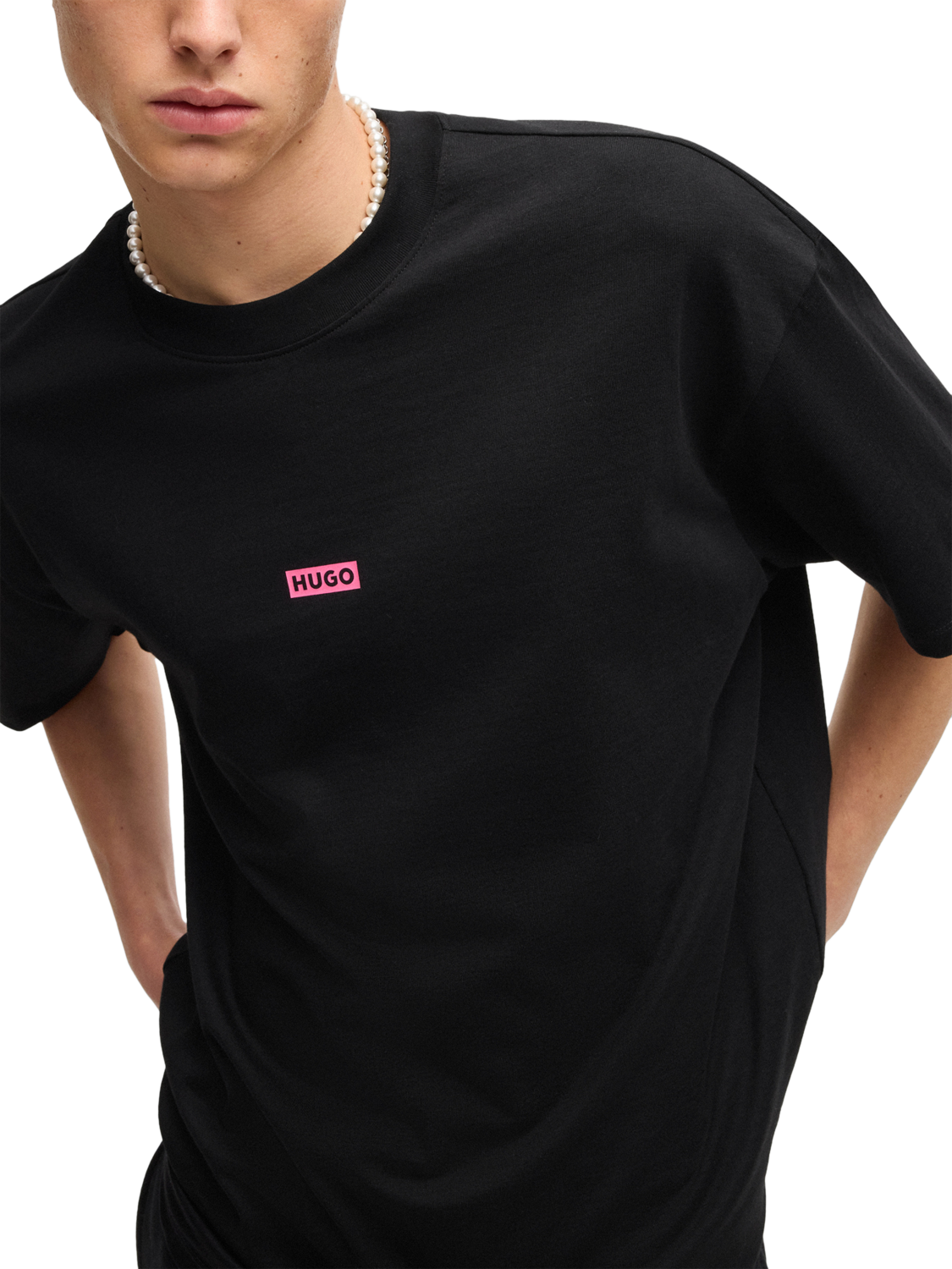 Product image 5 of 5, which shows HUGO Cotton Regular Fit Short Sleeve Logo T-Shirt, Black, M