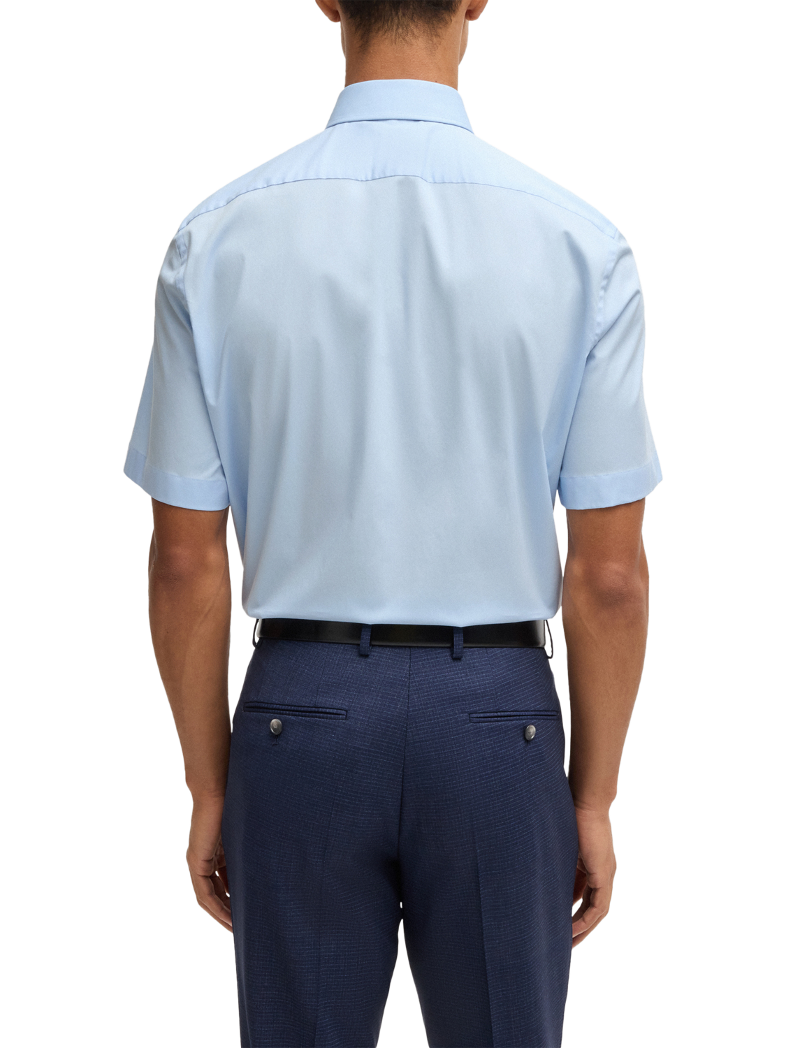 Product image 2 of 6, which shows BOSS Cotton Blend Regular Fit Short Sleeve Shirt, Light/Pastel Blue, 15