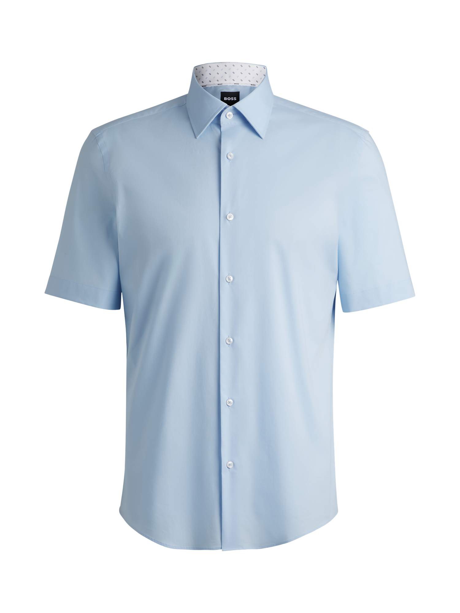 Product image 4 of 6, which shows BOSS Cotton Blend Regular Fit Short Sleeve Shirt, Light/Pastel Blue, 15