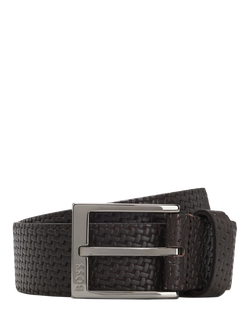 BOSS Leather Woven Texture Belt, Dark Brown, Dark Brown