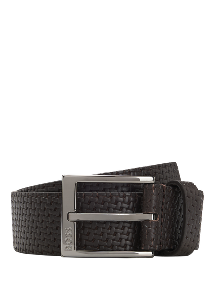 BOSS Leather Woven Texture Belt, Dark Brown, Dark Brown
