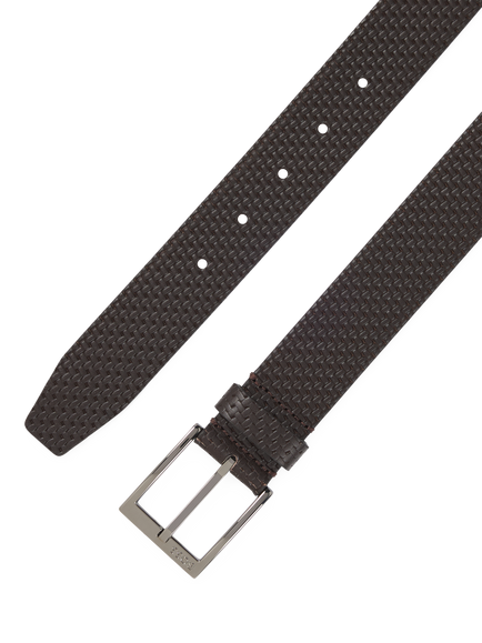 BOSS Leather Woven Texture Belt, Dark Brown - view 2, Dark Brown