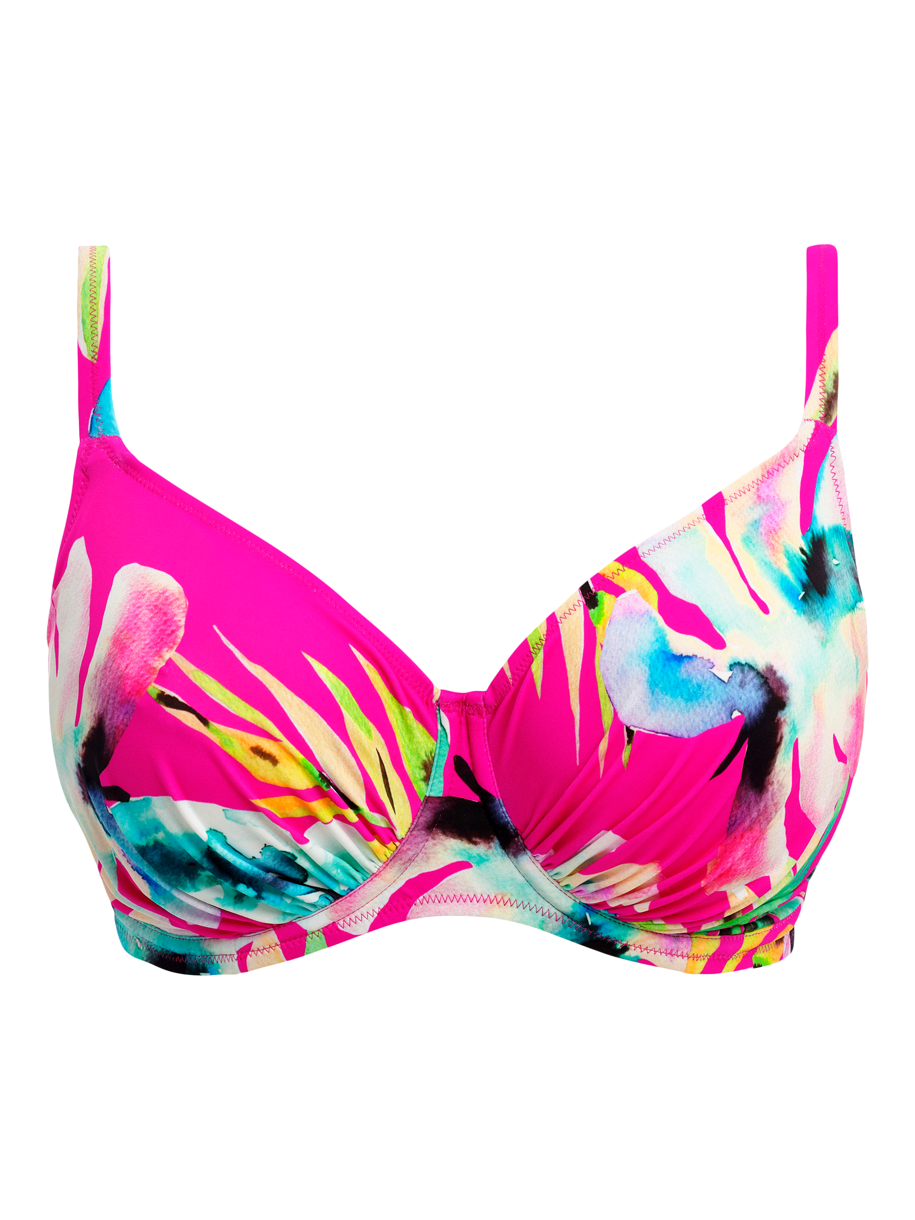 Product image 5 of 5, which shows Fantasie Carabelita Gathered Full-Cup Underwired Bikini Top, Pink/Multi, 32FF