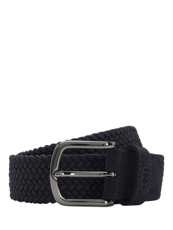 BOSS Woven Leather Trimmed Belt, Navy, Navy