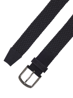 BOSS Woven Leather Trimmed Belt, Navy - view 2, Navy