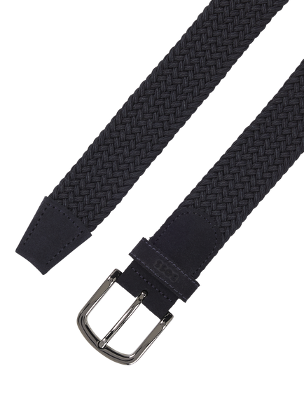 BOSS Woven Leather Trimmed Belt, Navy - view 2, Navy