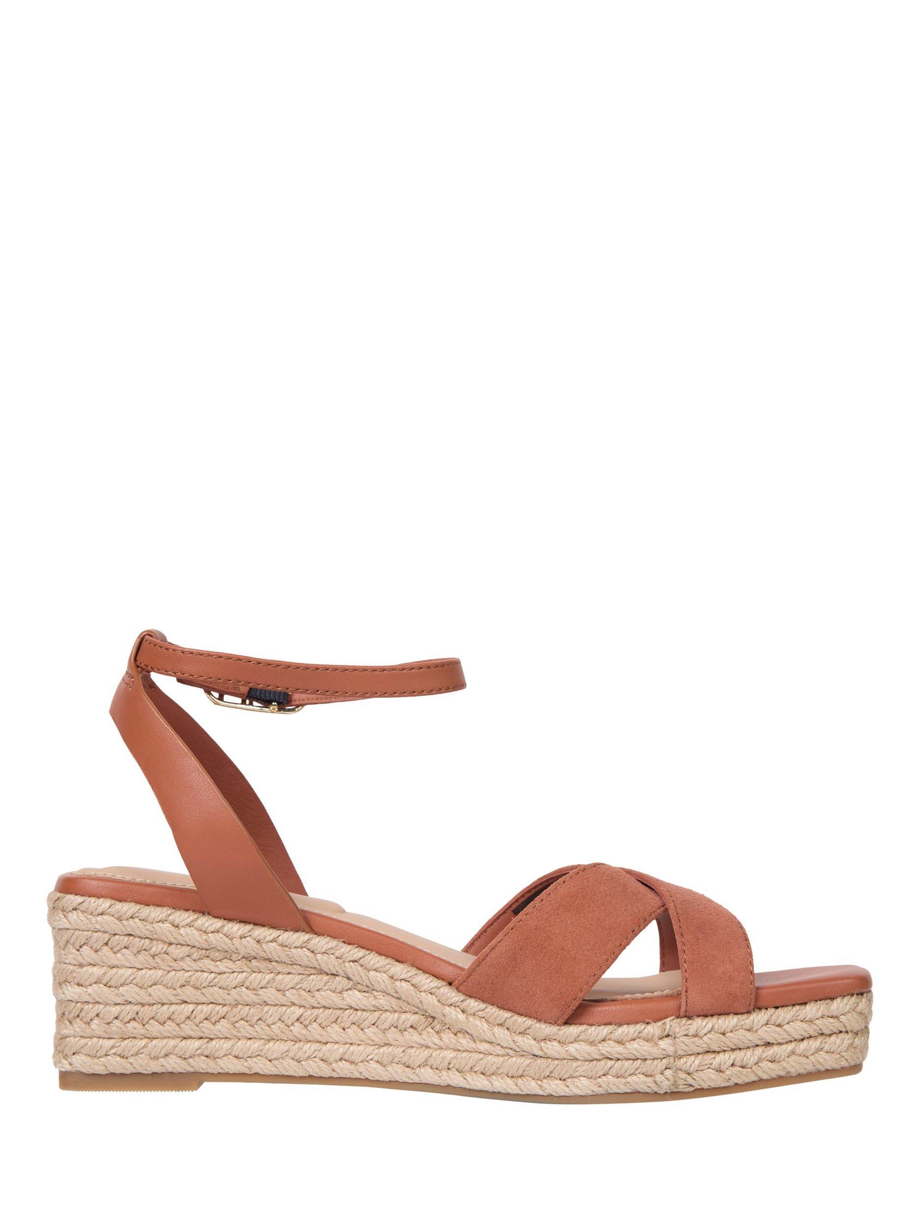 Product image 1 of 5, which shows Tommy Hilfiger Leather and Suede Mid Wedge Espadrille Sandals, Cinnamon Bark, EU36