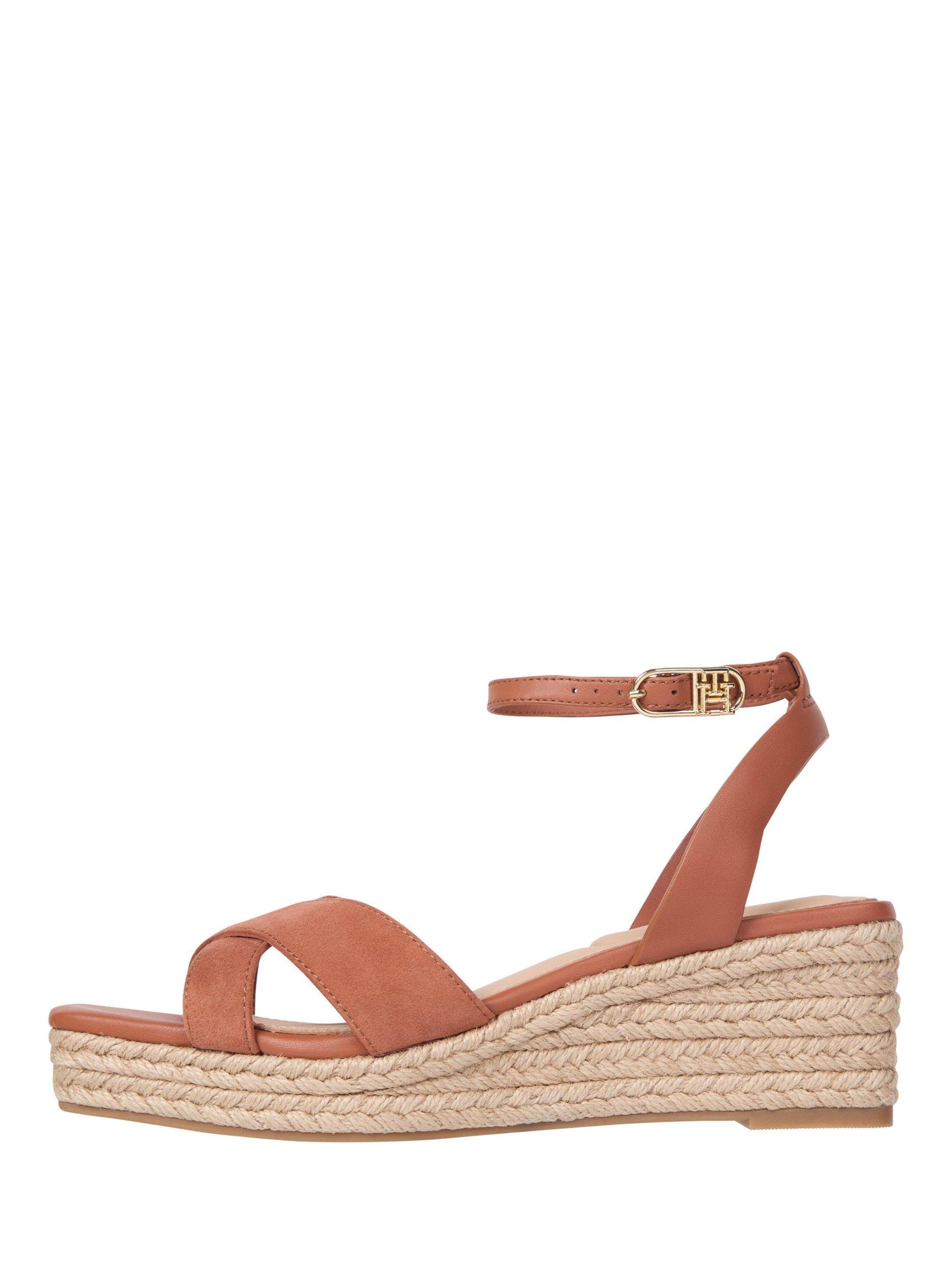 Product image 2 of 5, which shows Tommy Hilfiger Leather and Suede Mid Wedge Espadrille Sandals, Cinnamon Bark, EU36