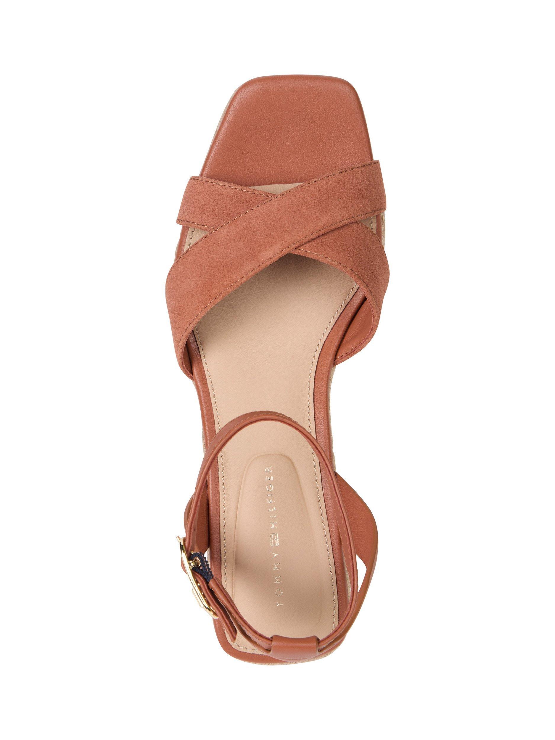 Product image 3 of 5, which shows Tommy Hilfiger Leather and Suede Mid Wedge Espadrille Sandals, Cinnamon Bark, EU36