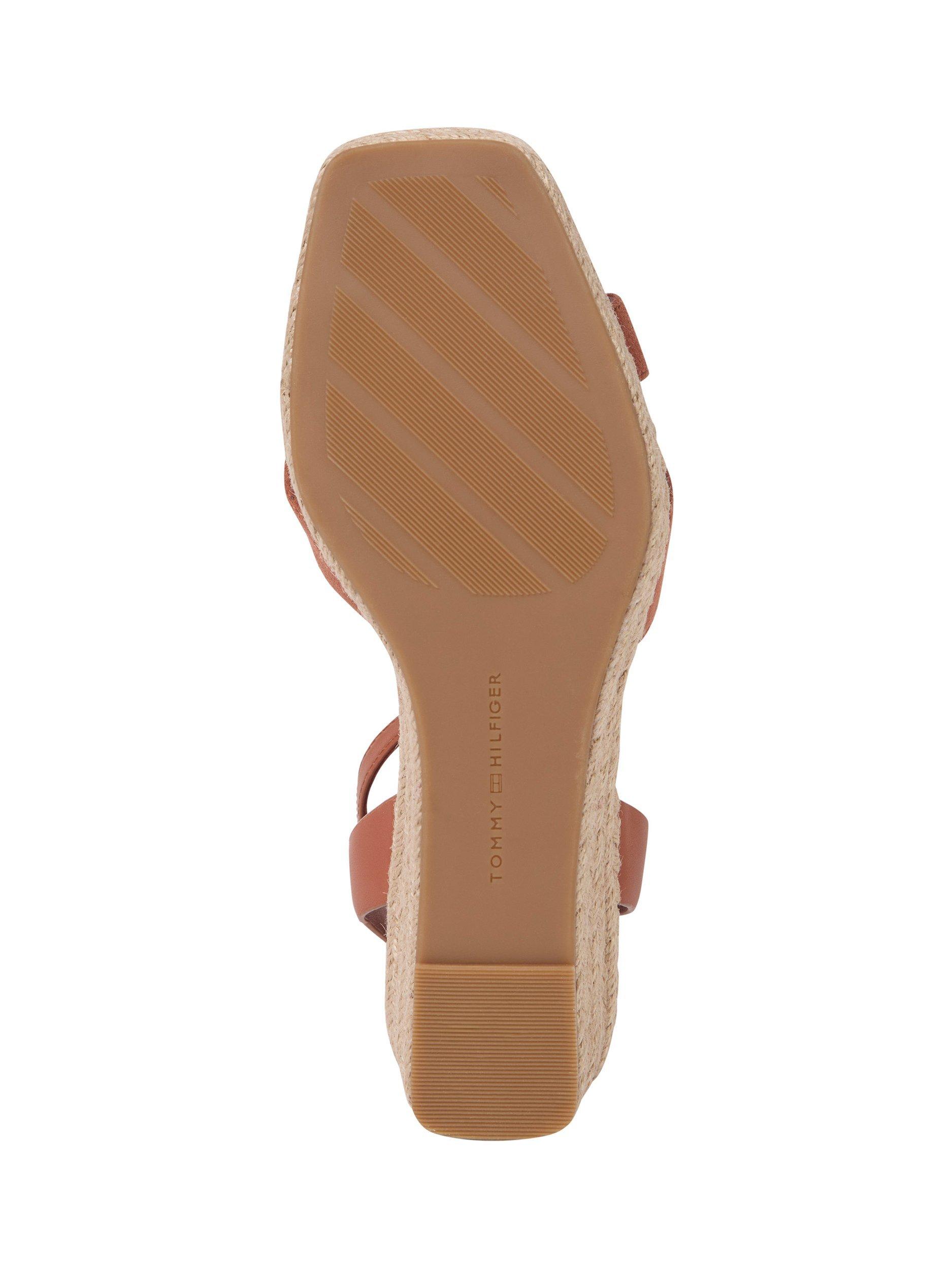 Product image 5 of 5, which shows Tommy Hilfiger Leather and Suede Mid Wedge Espadrille Sandals, Cinnamon Bark, EU36