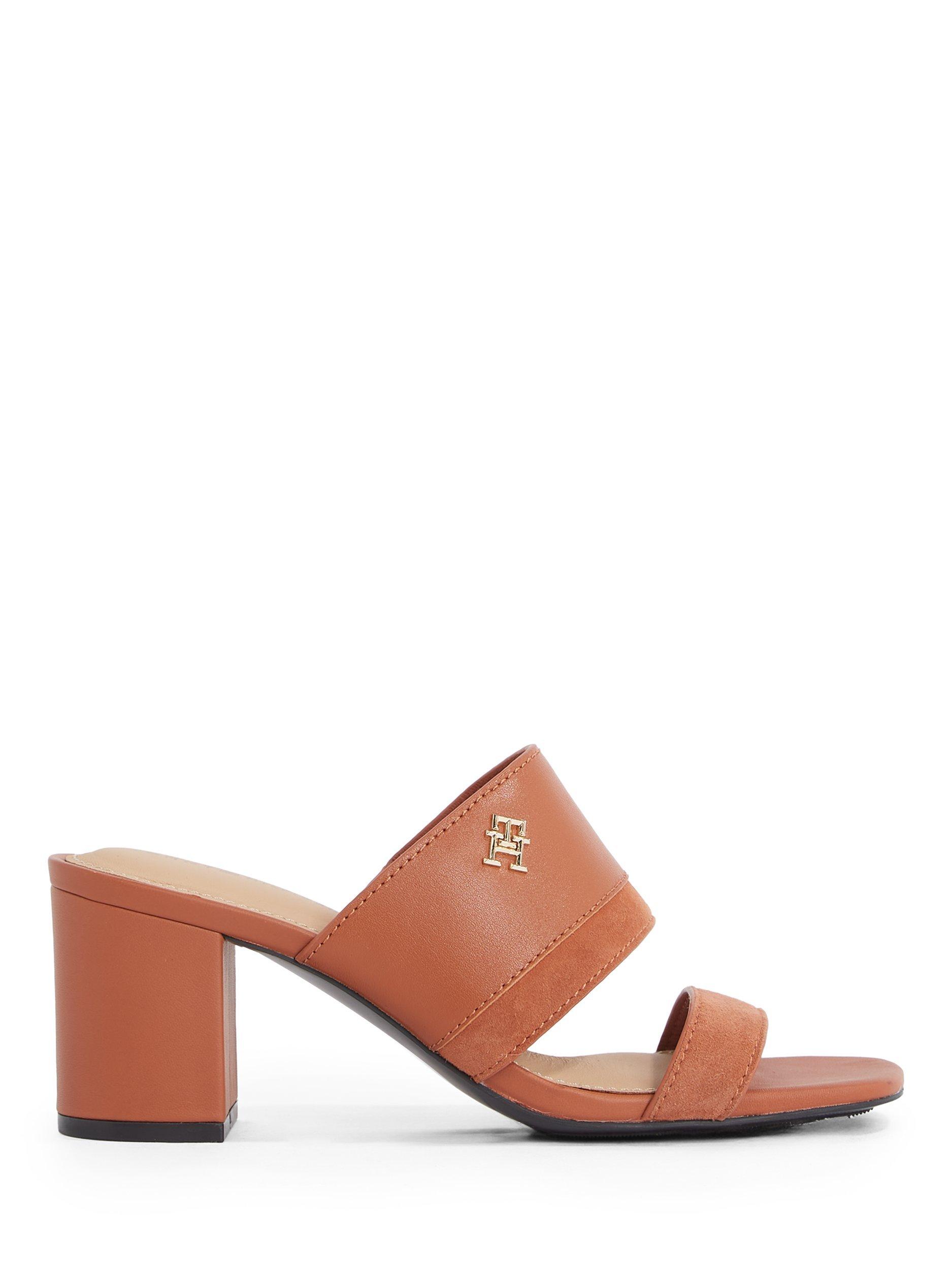 Product image 1 of 6, which shows Tommy Hilfiger Leather and Suede Block Heel Mule Sandals, Cinnamon Bark, EU37