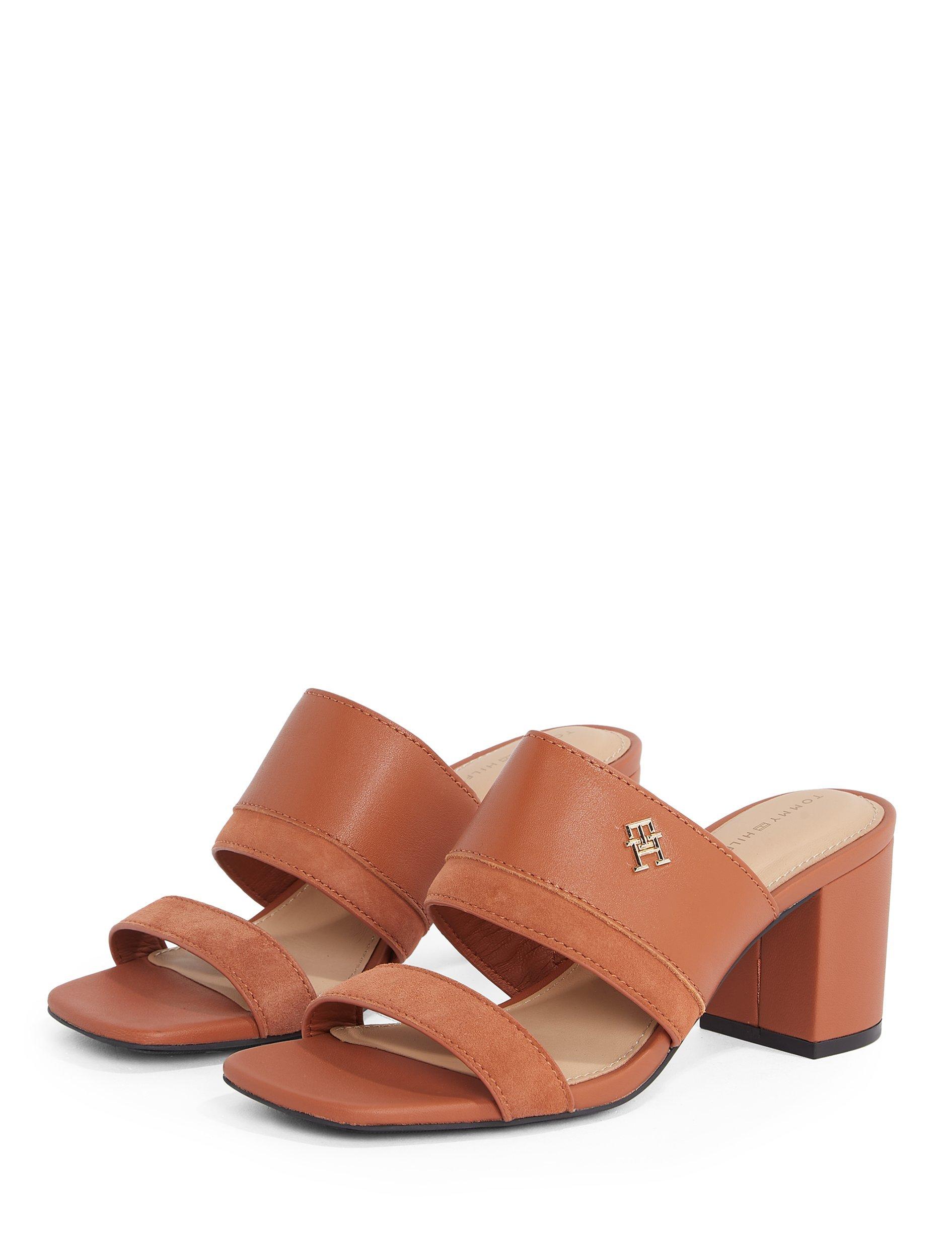 Product image 3 of 6, which shows Tommy Hilfiger Leather and Suede Block Heel Mule Sandals, Cinnamon Bark, EU37