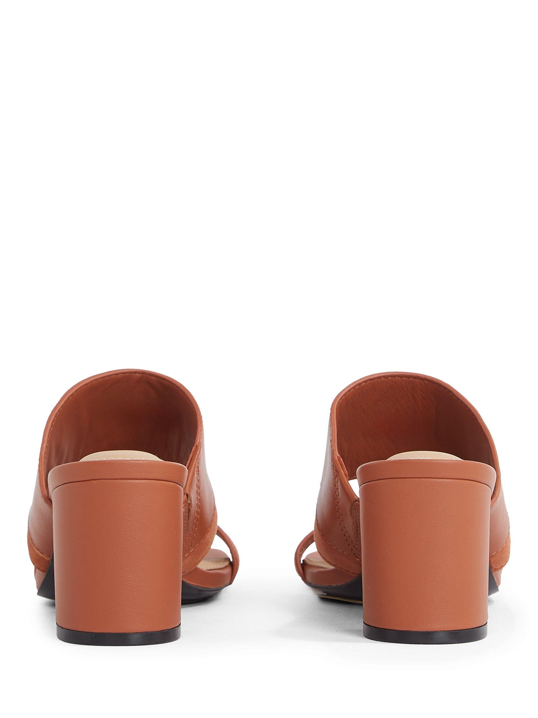 Product image 4 of 6, which shows Tommy Hilfiger Leather and Suede Block Heel Mule Sandals, Cinnamon Bark, EU37