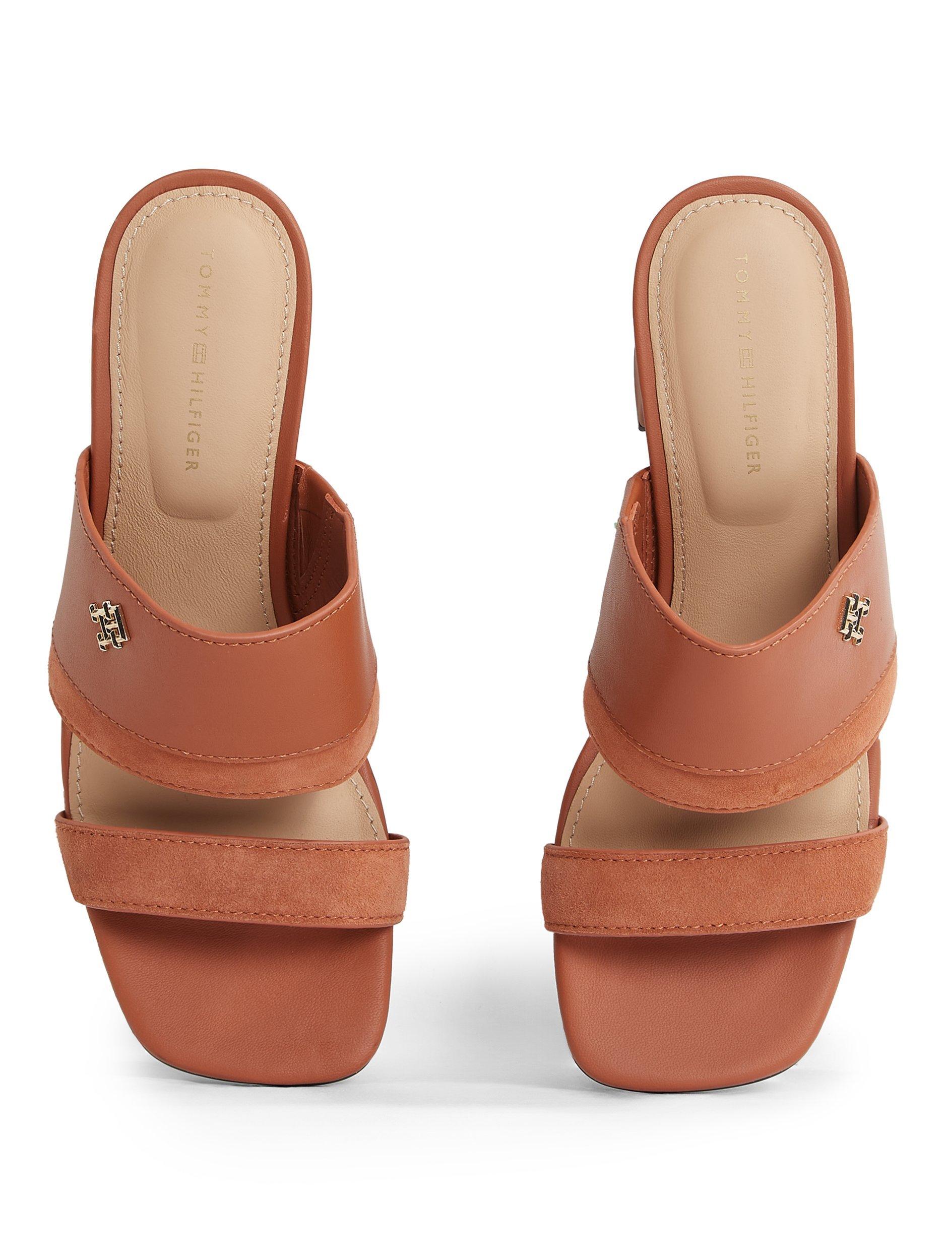 Product image 5 of 6, which shows Tommy Hilfiger Leather and Suede Block Heel Mule Sandals, Cinnamon Bark, EU37