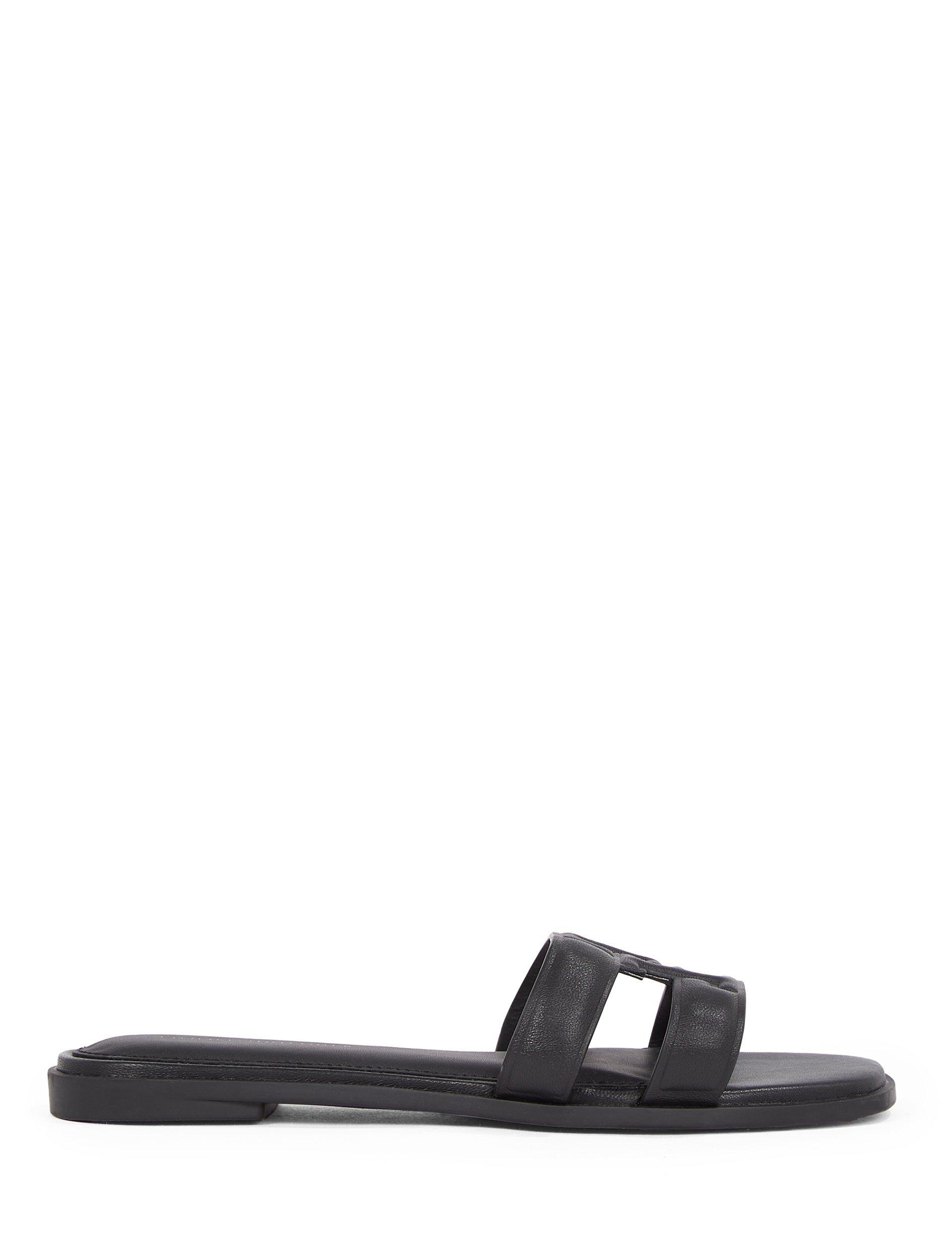 Product image 1 of 6, which shows Tommy Hilfiger Leather TH Monogram Mule Sandals, Black, EU36