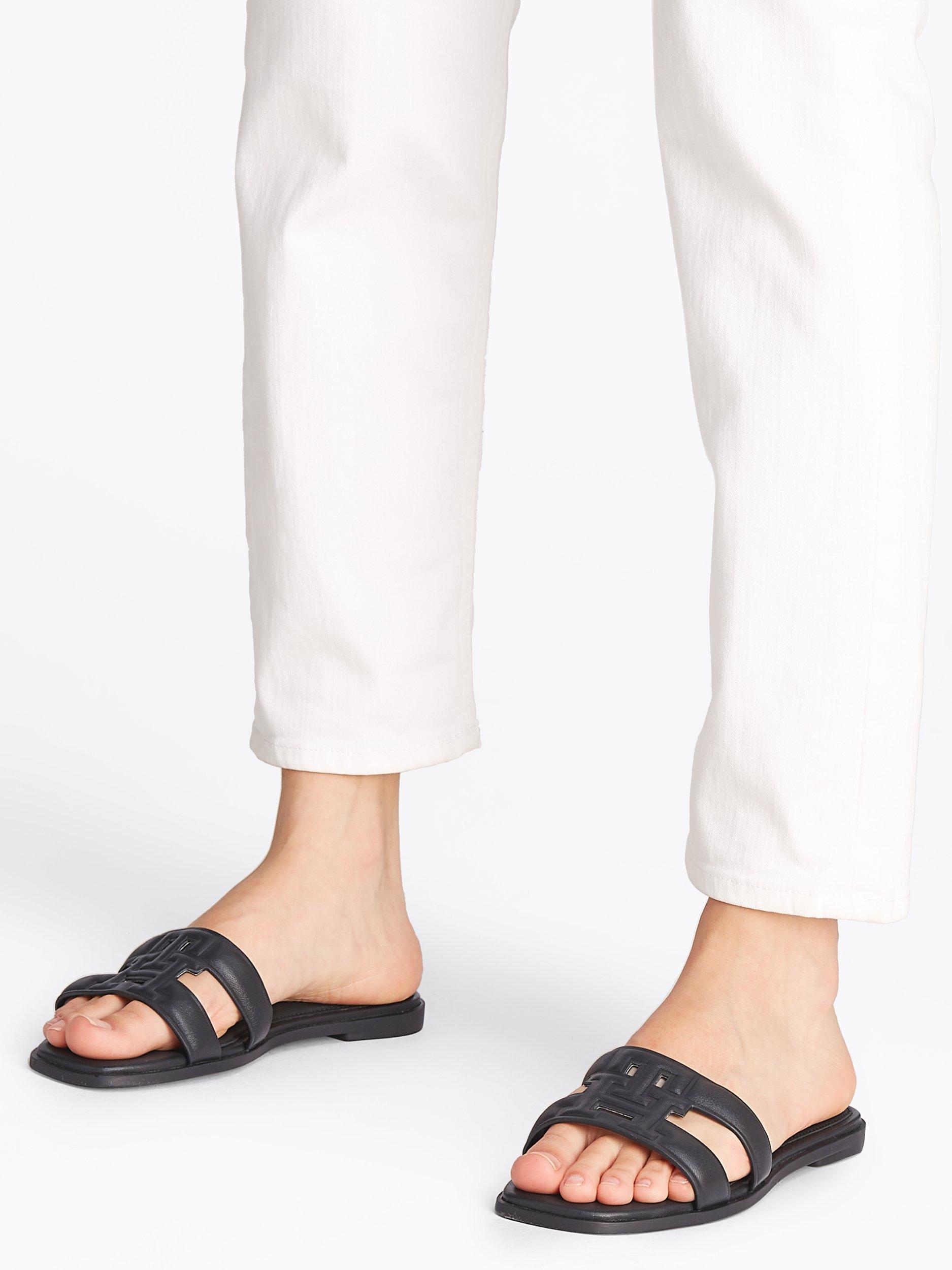Product image 2 of 6, which shows Tommy Hilfiger Leather TH Monogram Mule Sandals, Black, EU36