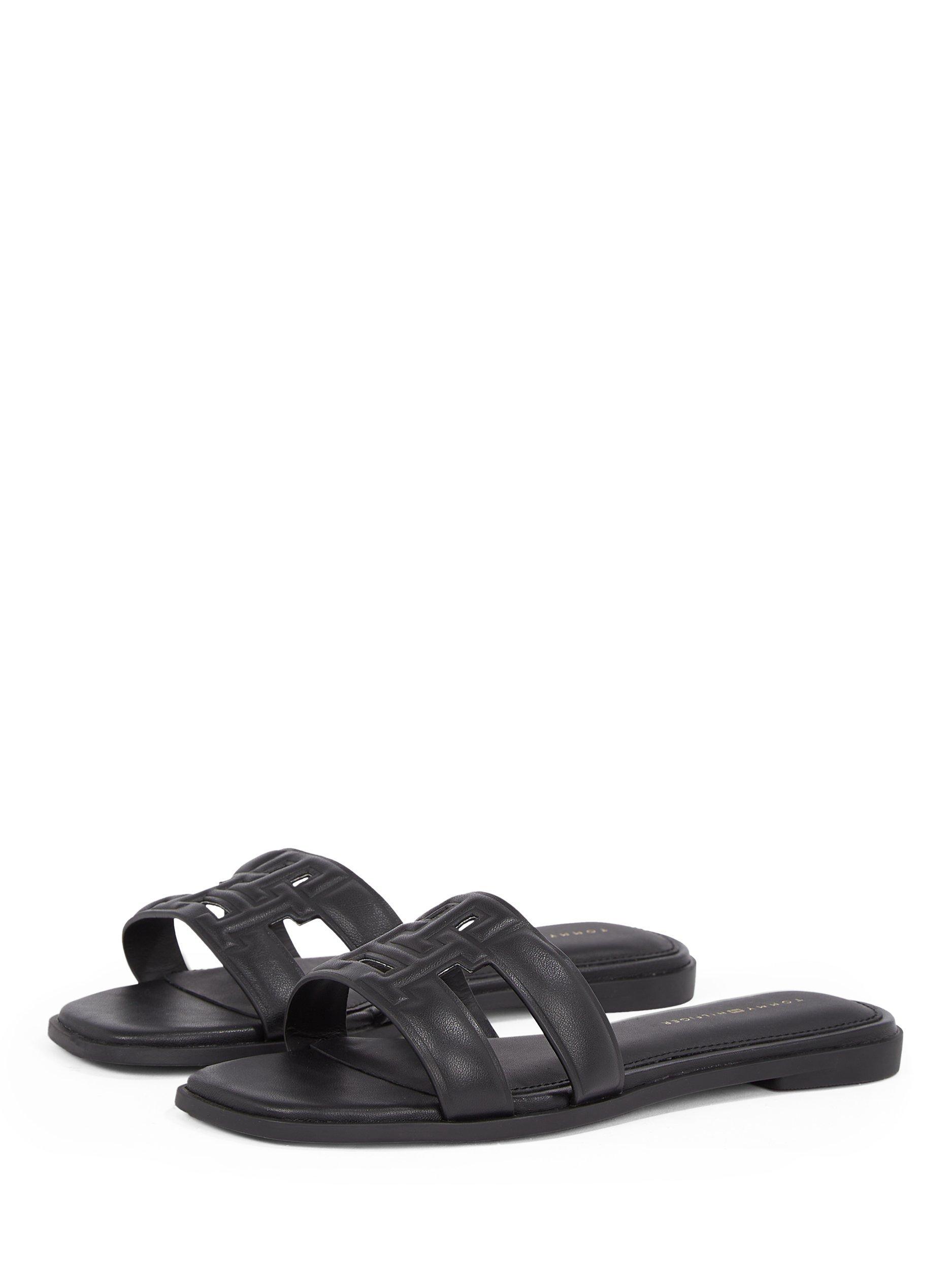 Product image 3 of 6, which shows Tommy Hilfiger Leather TH Monogram Mule Sandals, Black, EU36