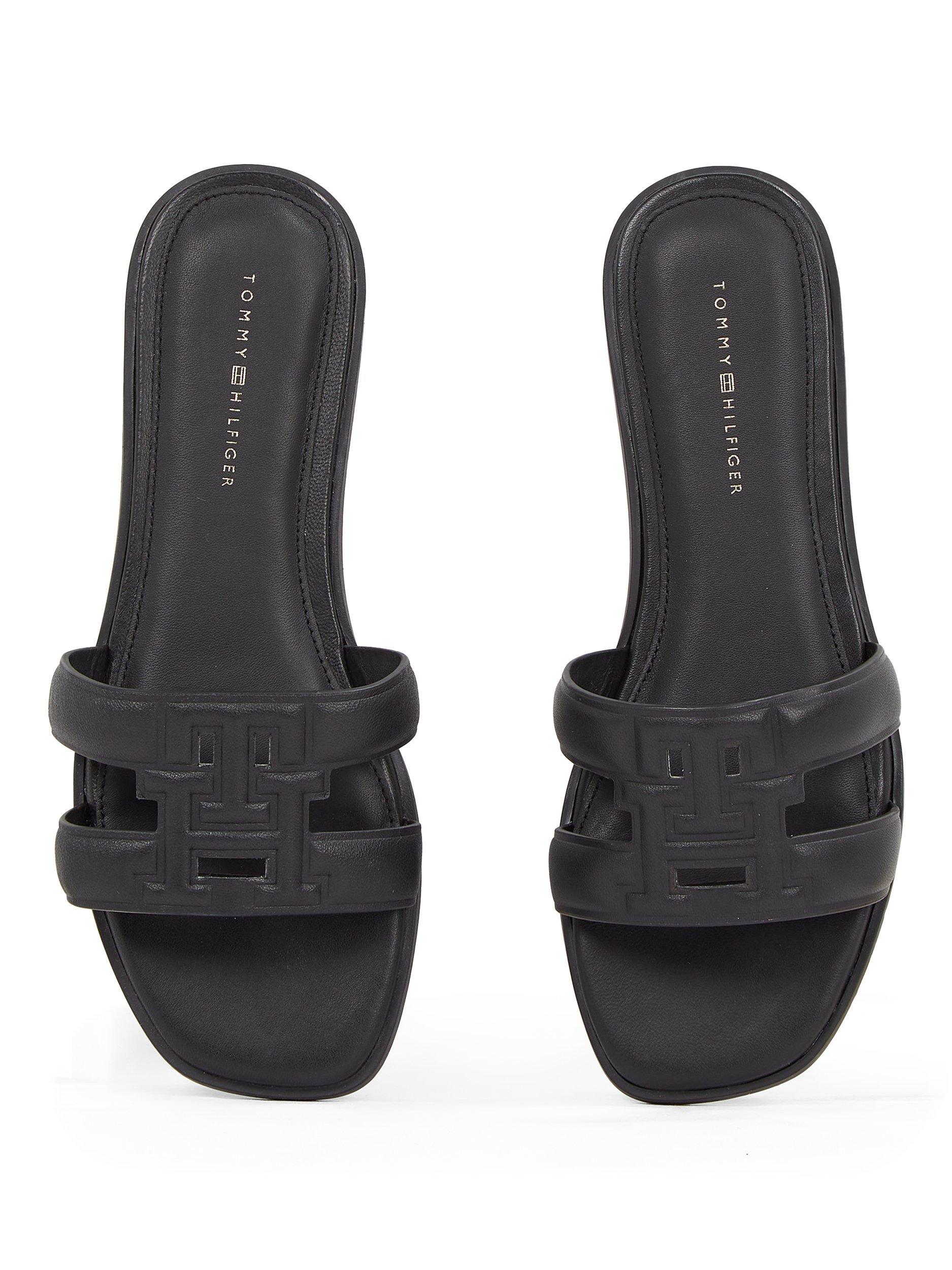 Product image 5 of 6, which shows Tommy Hilfiger Leather TH Monogram Mule Sandals, Black, EU36