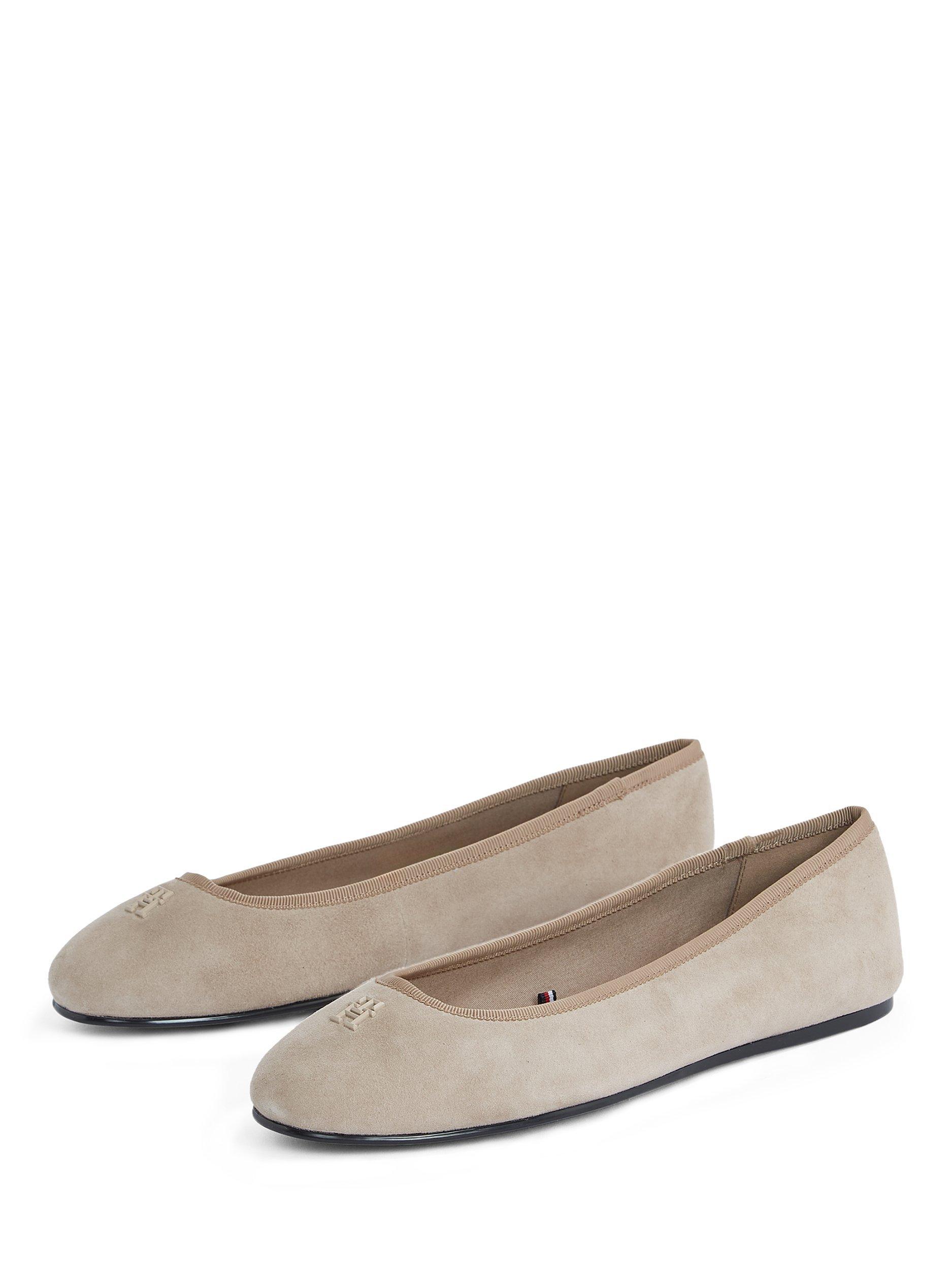 Product image 3 of 6, which shows Tommy Hilfiger TH Monogram Suede Ballerina Pumps, Coastal Taupe, EU36