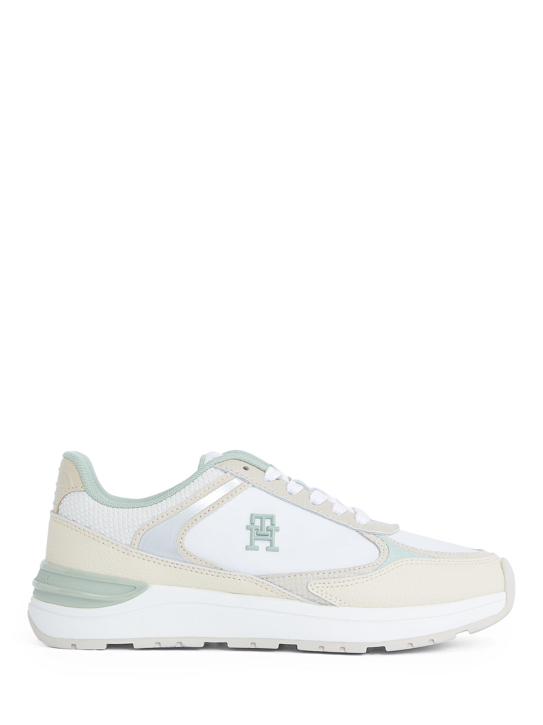 Product image 1 of 6, which shows Tommy Hilfiger Casual Leather Blend Lace Up Trainers, White/Beige, EU36