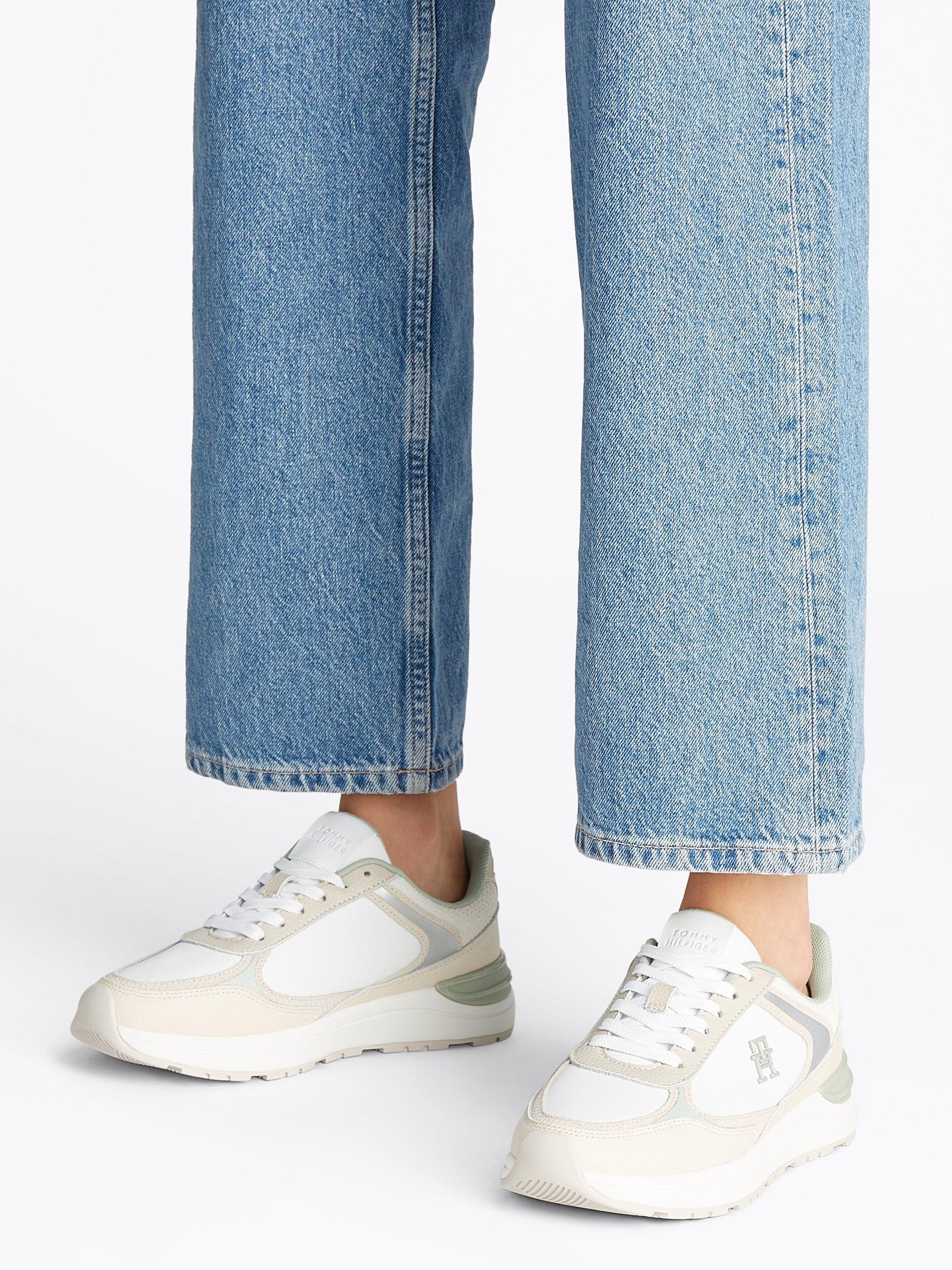 Product image 2 of 6, which shows Tommy Hilfiger Casual Leather Blend Lace Up Trainers, White/Beige, EU36