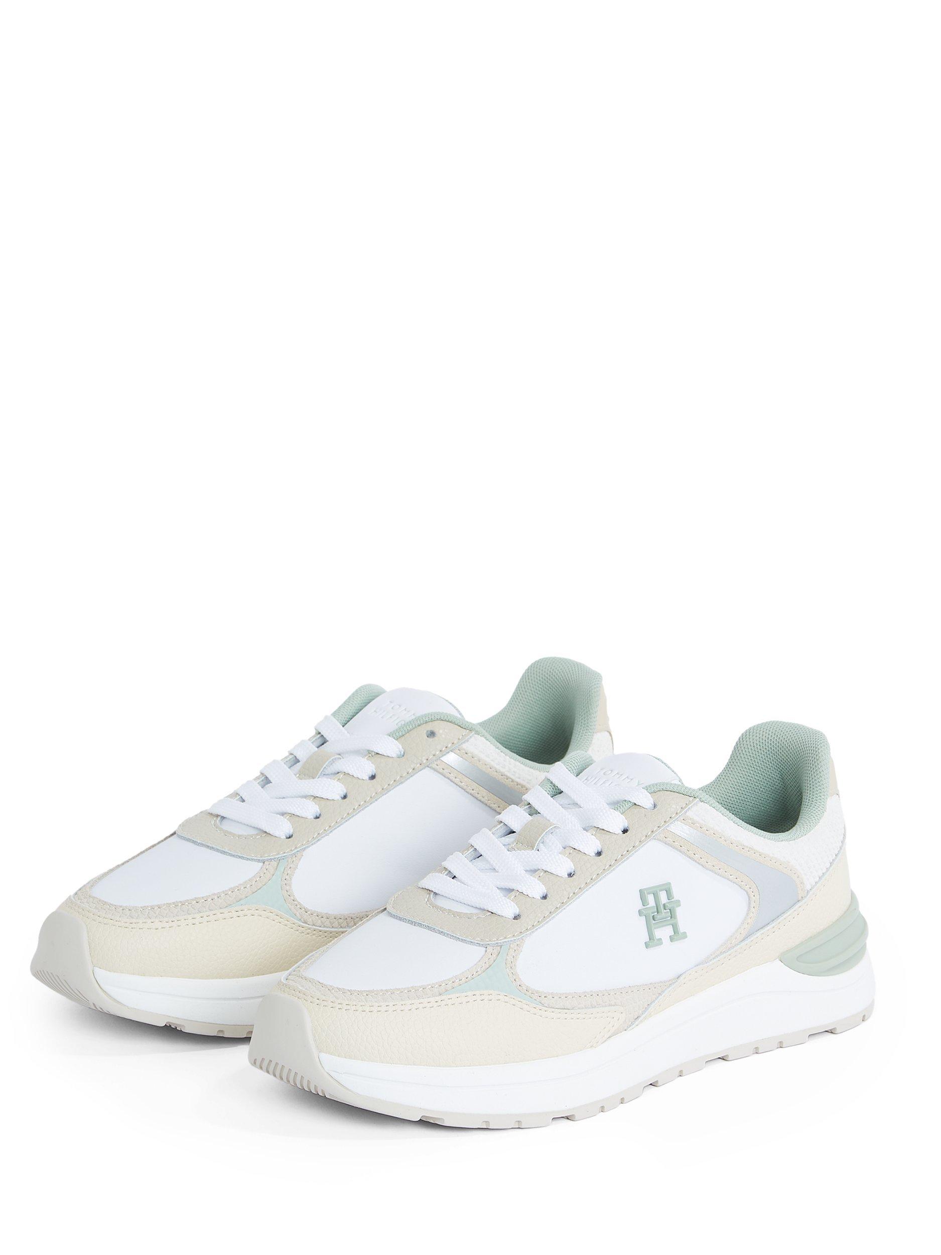 Product image 3 of 6, which shows Tommy Hilfiger Casual Leather Blend Lace Up Trainers, White/Beige, EU36