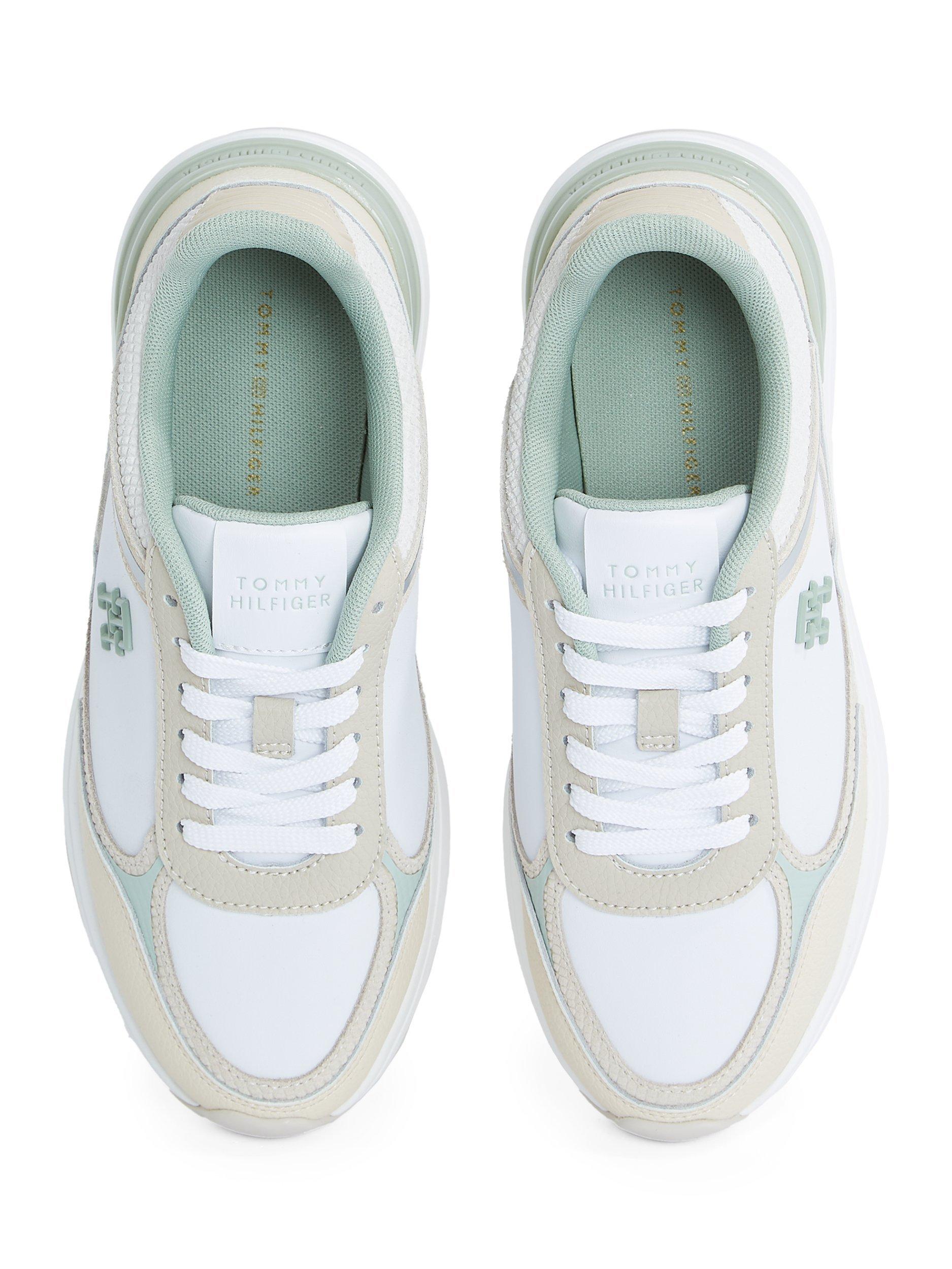 Product image 5 of 6, which shows Tommy Hilfiger Casual Leather Blend Lace Up Trainers, White/Beige, EU36